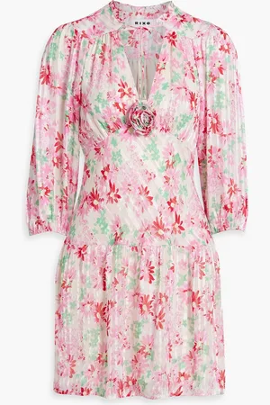 RIXO London Devi metallic floral-print silk-blend jacquard mini dress - Pink - UK 10