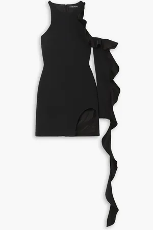 DAVID KOMA Ruffled satin-trimmed crepe mini dress - - UK 12