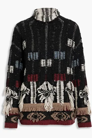 Altuzarra Fringed jacquard-knit merino wool-blend turtleneck sweater - - L