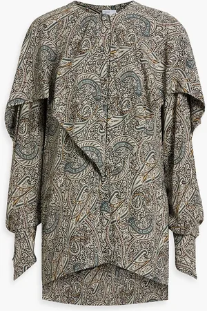 ROSETTA GETTY Cape-effect printed crepe blouse - Green - US 6