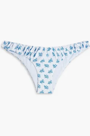Caroline Constas Dorit gathered floral-print low-rise bikini briefs - - L