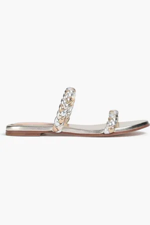 Gianvito Rossi Metallic braided leather slides - Metallic - EU 35