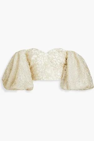 AJE Patina off-the-shoulder embellished taffeta top - Metallic - UK 4