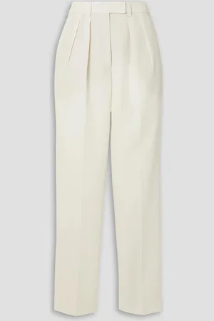 AKRIS Fidelia pleated cotton and linen-blend twill tapered pants - White - US 2