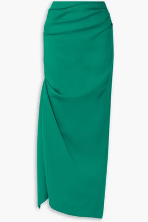Christopher John Rogers Asymmetric gathered woven maxi skirt - Green - US 4