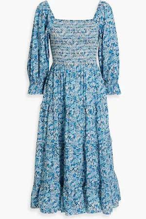 LOVESHACKFANCY Minnie tiered smocked floral-print cotton-poplin midi dress - - XXS