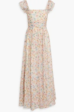 MIKAEL AGHAL Pintucked floral-print gauze maxi dress - Yellow - US 2