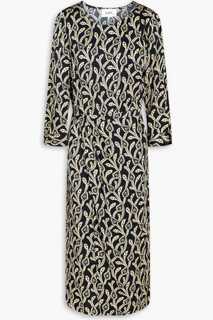 Bash Opal wrap-effect printed satin midi dress - Blue - 0