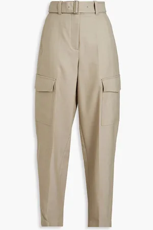 Joseph Devonport belted wool-blend twill tapered pants - Green - FR 38