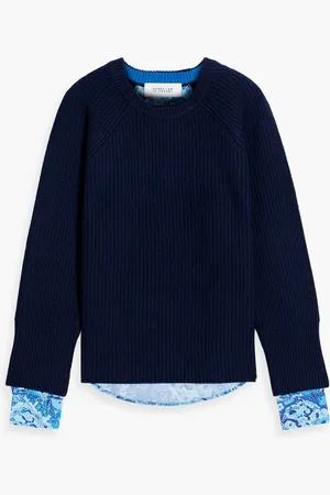 Derek Lam Marcia printed crepe-paneled wool sweater - Blue - XL