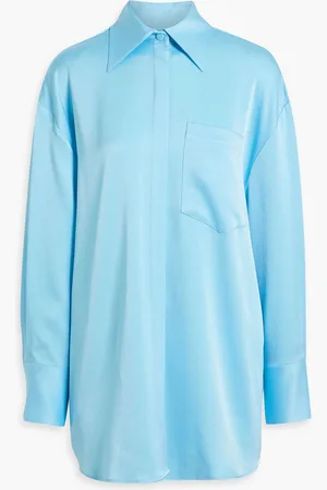 ALEX PERRY Lovell oversized satin-crepe shirt - Blue - UK 10
