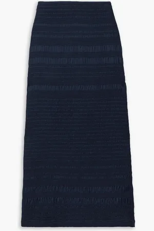 Lafayette 148 Shirred crepe de chine midi skirt - Blue - XXS