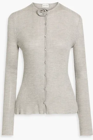 MAGDA BUTRYM Floral-appliquéd ribbed silk cardigan - Gray - FR 42