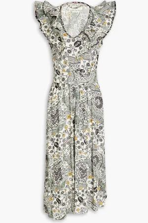 Marant Etoile Coraline ruffled printed crepe midi dress - White - FR 34