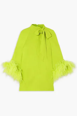 HUISHAN ZHANG Colette feather-trimmed crepe top - Green - UK 6