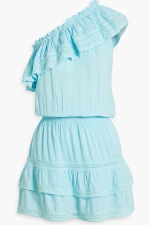 Melissa Odabash Debbie one-shoulder ruffled voile mini dress - Blue - L
