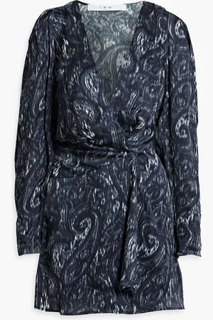 IRO Chayton wrap-effect printed plissé-silk mini dress - Gray - FR 36