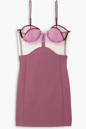 Nensi Dojaka Gathered tulle-trimmed stretch-crepe mini dress - Pink - L