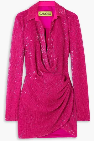 GAUGE81 Naha wrap-effect sequined tulle mini shirt dress - Pink - M
