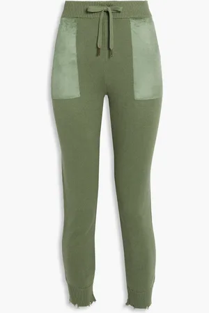SER.O.YA Ida faux suede-trimmed distressed cotton track pants - - XS