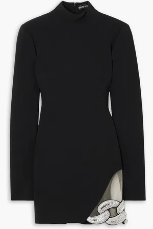 DAVID KOMA Crystal-embellished mesh-trimmed stretch-cady mini dress - - UK 12