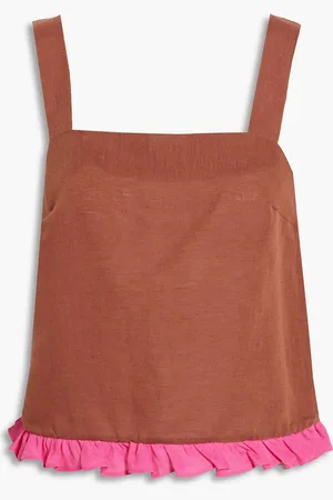 Dora Larsen Alexa ruffled linen and organic cotton-blend pajama top - - UK 14