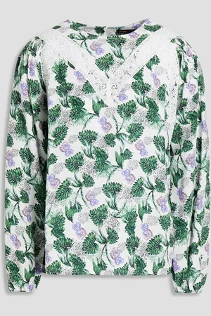 Maje Lace trimmed floral-print woven blouse - - 1
