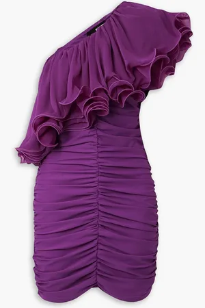 ROTATE One-shoulder ruffled ruched chiffon mini dress - Purple - DE 34