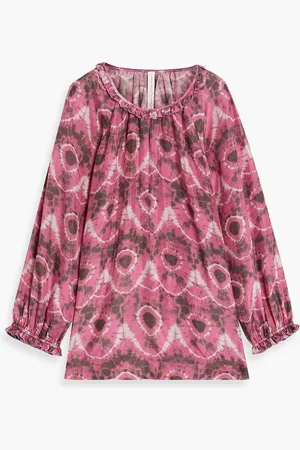 RAQUEL ALLEGRA Gathered tie-dyed silk-crepe blouse - Pink - 0