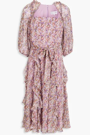 MIKAEL AGHAL Ruffled floral-print chiffon midi dress - Purple - US 2
