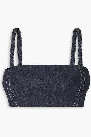 EMILIA WICKSTEAD Fabiola cropped denim top - Blue - UK 16