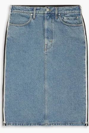 Gauchere Zip-detailed two-tone denim midi skirt - Blue - FR 34
