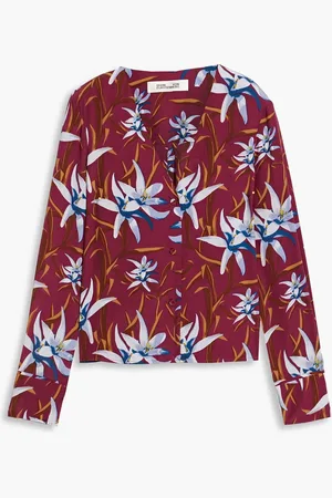 Diane von Furstenberg Penny floral-print crepe de chine blouse - Purple - US 00