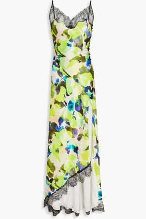 Nicholas Lace-trimmed printed satin maxi dress - Green - US 8