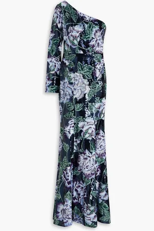Marchesa Notte One-sleeve embellished tulle gown - Blue - US 6