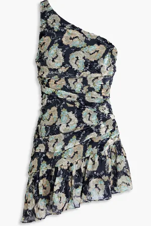 LOVESHACKFANCY Zietta one-shoulder floral-print devoré-chiffon mini dress - Blue - US 8