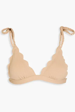 Marysia Broadway scalloped seersucker triangle bikini top - - XXL