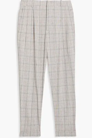 Marant Etoile Lowea pleated checked linen-blend tapered pants - Gray - FR 42