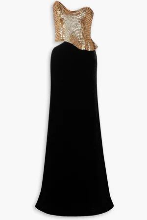Naeem Khan Strapless cutout crystal-embellished tulle and velvet gown - Metallic - US 10