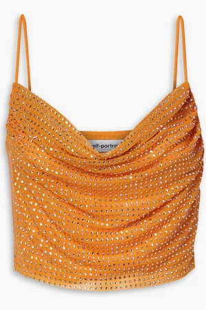 Self-Portrait Cropped crystal-embellished stretch-mesh top - - UK 10