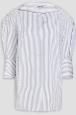 Another Tomorrow Pleated striped cotton-poplin blouse - - IT 38