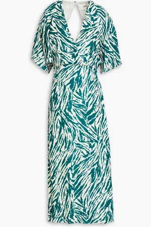 Bash Vee cutout wrap-effect printed georgette midi dress - Green - 2