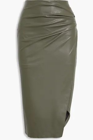Helmut Lang Wrap-effect faux stretch-leather midi skirt - Green - XS