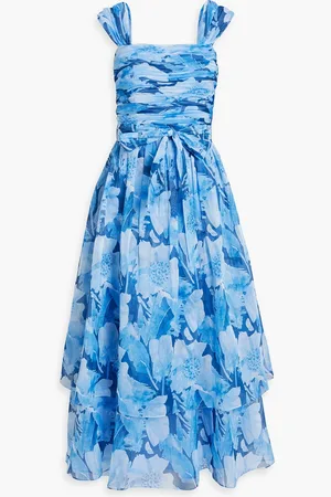 MIKAEL AGHAL Ruched tiered floral-print organza midi dress - - US 10