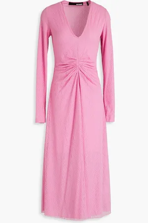 ROTATE Ruched stretch-lace midi dress - Pink - DE 38