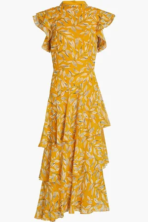 MIKAEL AGHAL Ruffled floral-print crepe midi dress - Yellow - US 10