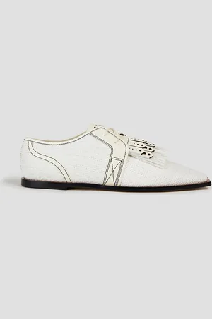 ZIMMERMANN Fringed leather-trimmed raffia brogues - - EU 38