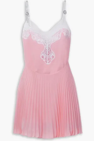Christopher Kane Be Mine PU and lace-trimmed pleated crepe de chine mini dress - - IT 46