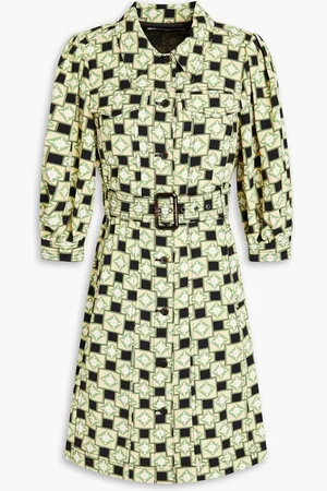 Diane von Furstenberg Britney belted printed crepe mini shirt dress - Green - L