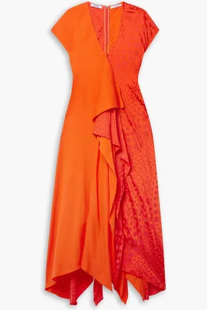 Christopher John Rogers Draped cotton-twill and polka-dot satin-jacquard midi dress - - XS